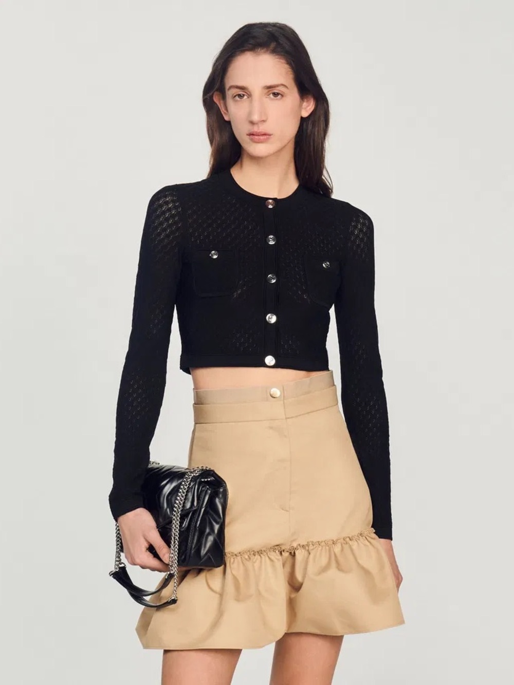 Sandro Black Cropped Knitted Cardigan